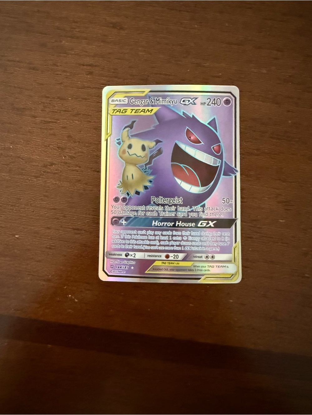 Gengar & Mimikyu GX Pokémon Tag Team Holo Card - Purple Accent